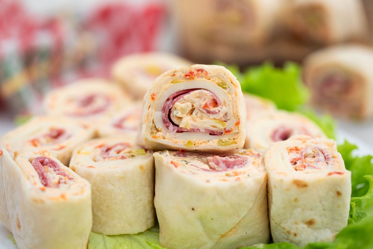 straight on shot of stack of italian pinwheels