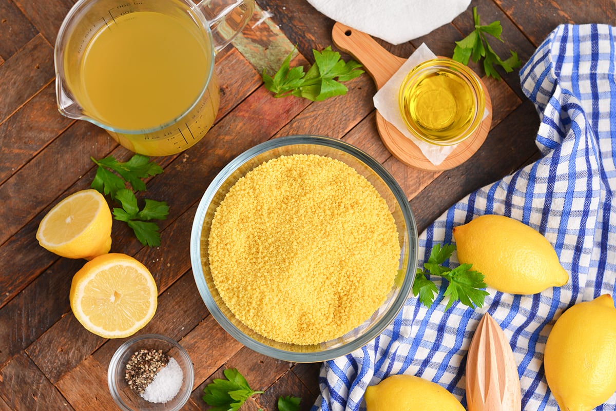 overhead shot of lemon couscous ingredients