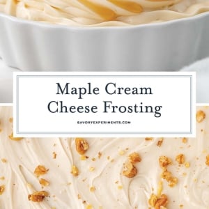 collage of maple cream cheese frosting with walnuts