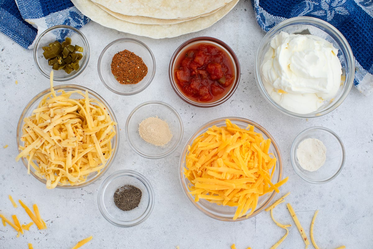 overhead shot of mexican pinwheels ingredients