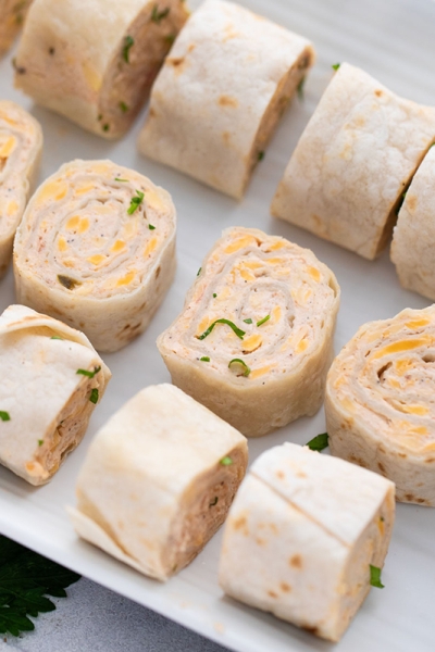 overhead shot of tray of mexican pinwheels