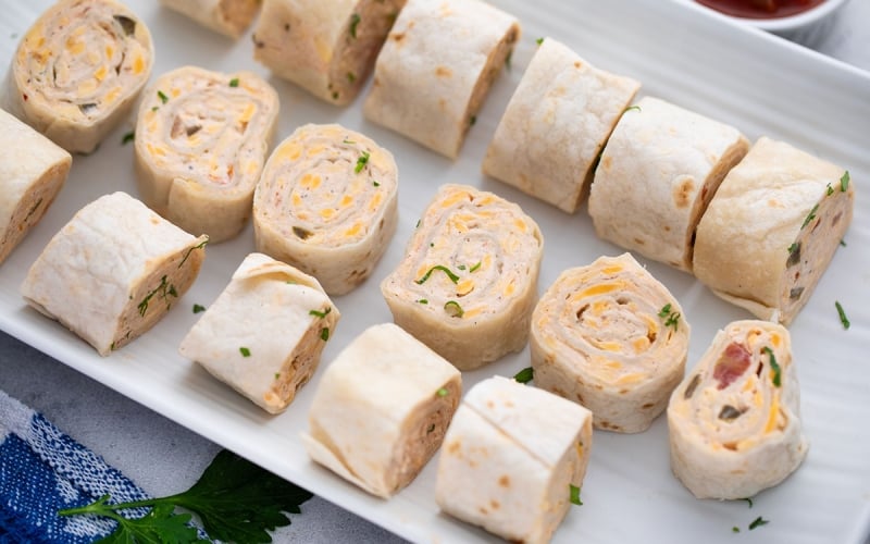 overhead shot of tray of mexican pinwheels