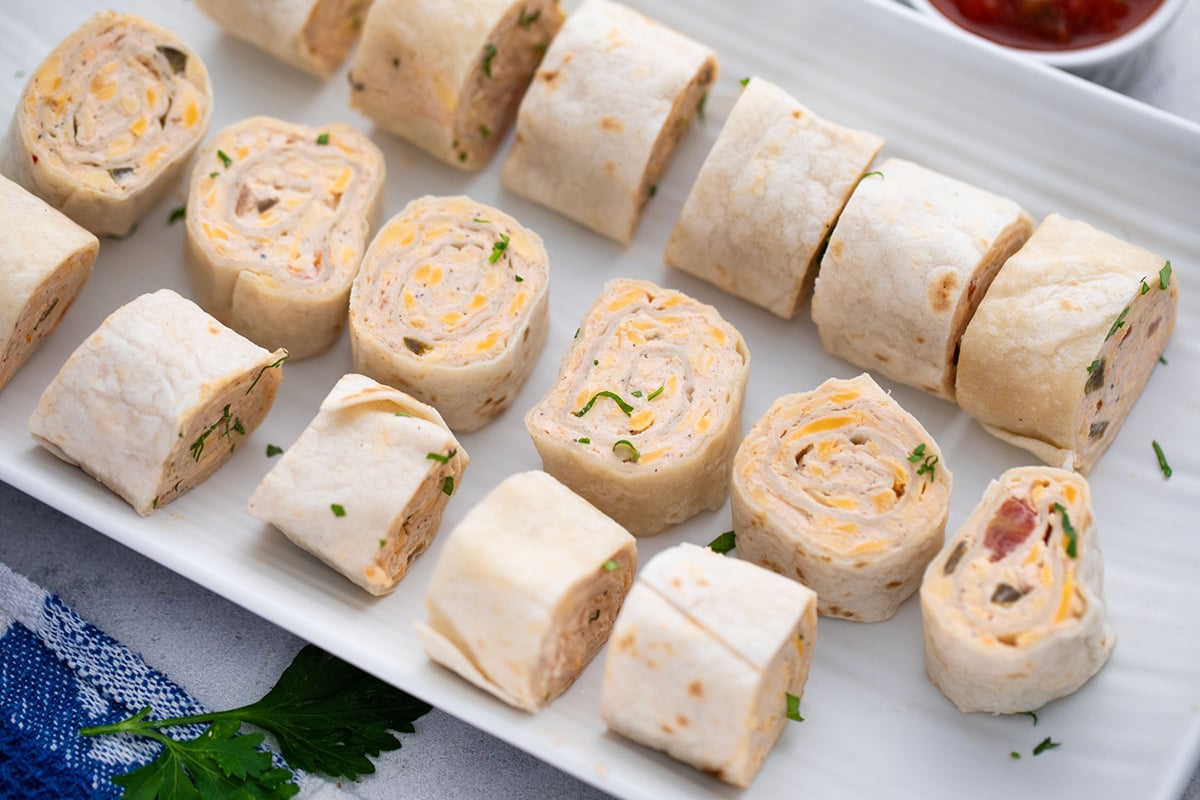 overhead shot of tray of mexican pinwheels