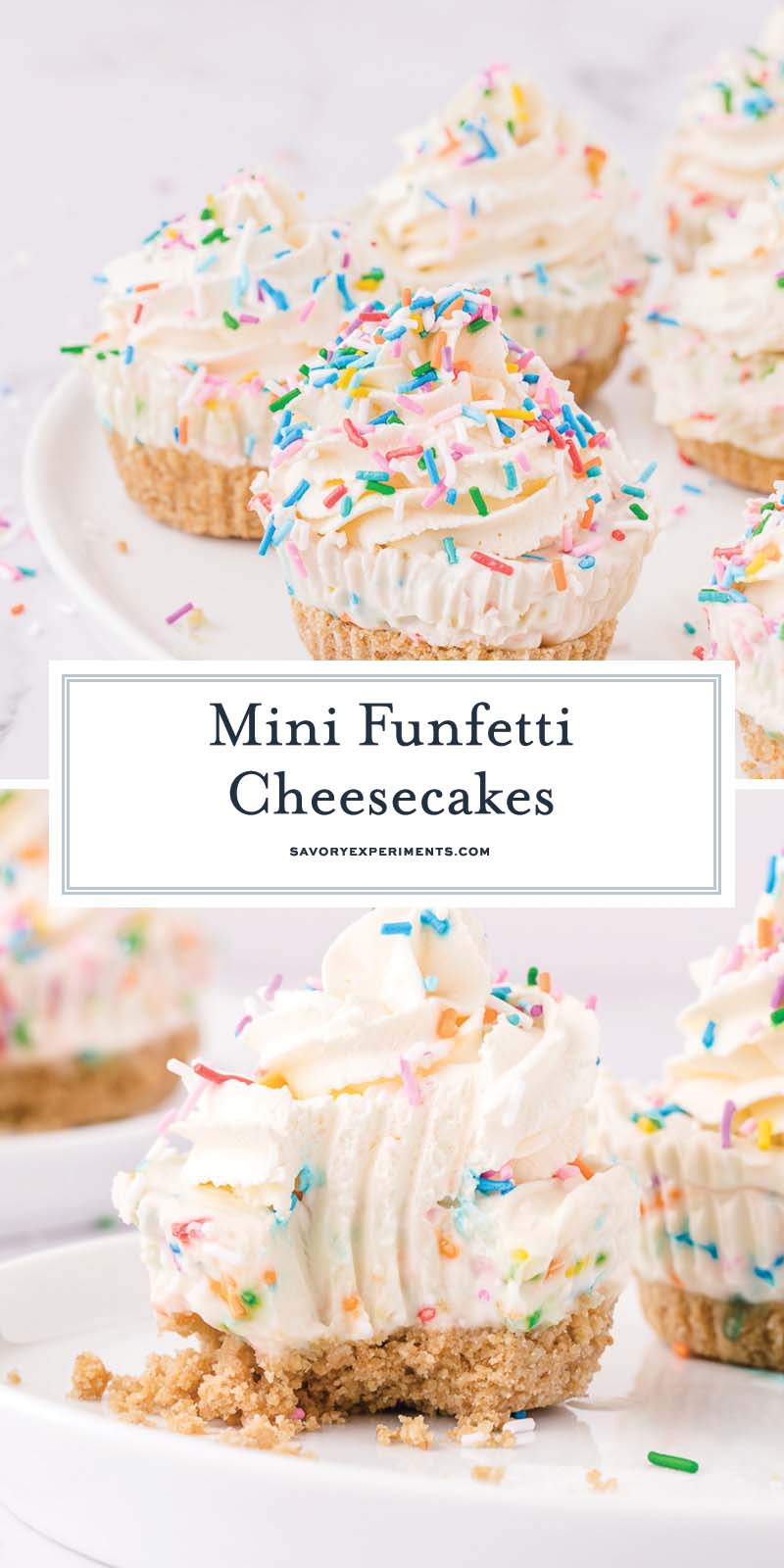 collage of mini funfetti cheesecakes for pinterest