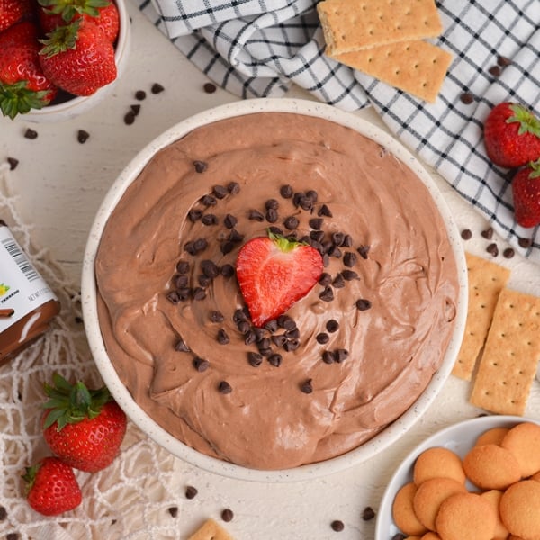 overhead shot of bowl of nutella dip