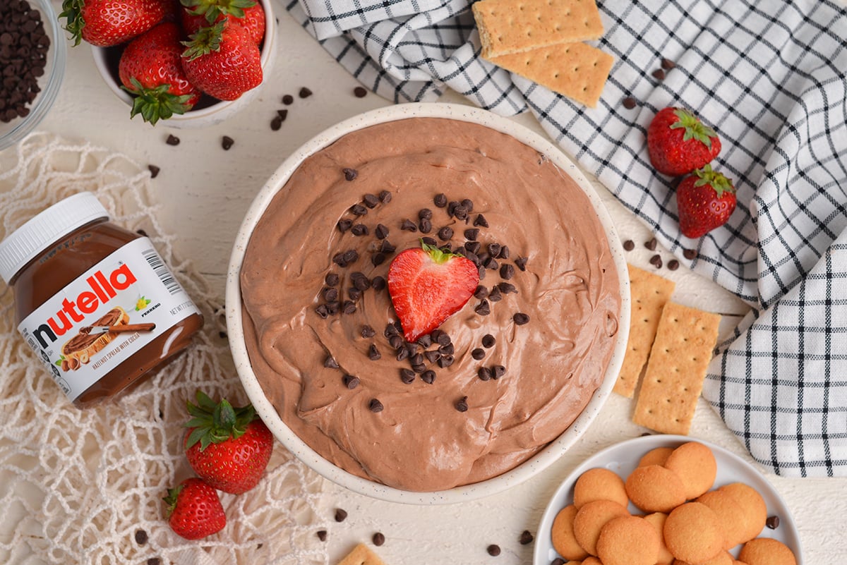 overhead shot of bowl of nutella dip