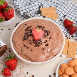 angled shot of bowl of nutella dip