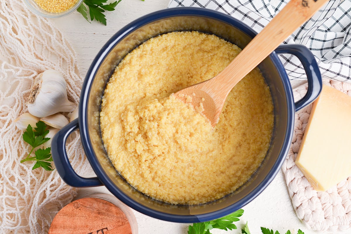 overhead blue pot with italian pastina