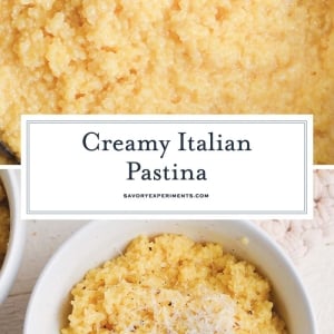 collage of creamy pastina recipe shots with text overlay