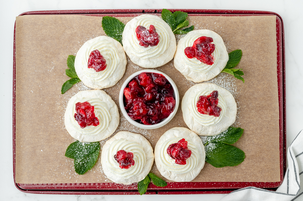 overhead shot of pavlova wreath