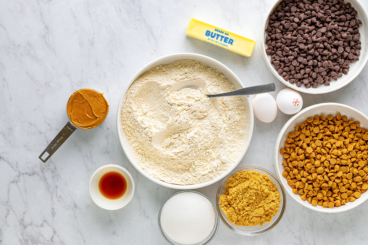 ingredients for peanut butter chocolate chip bars