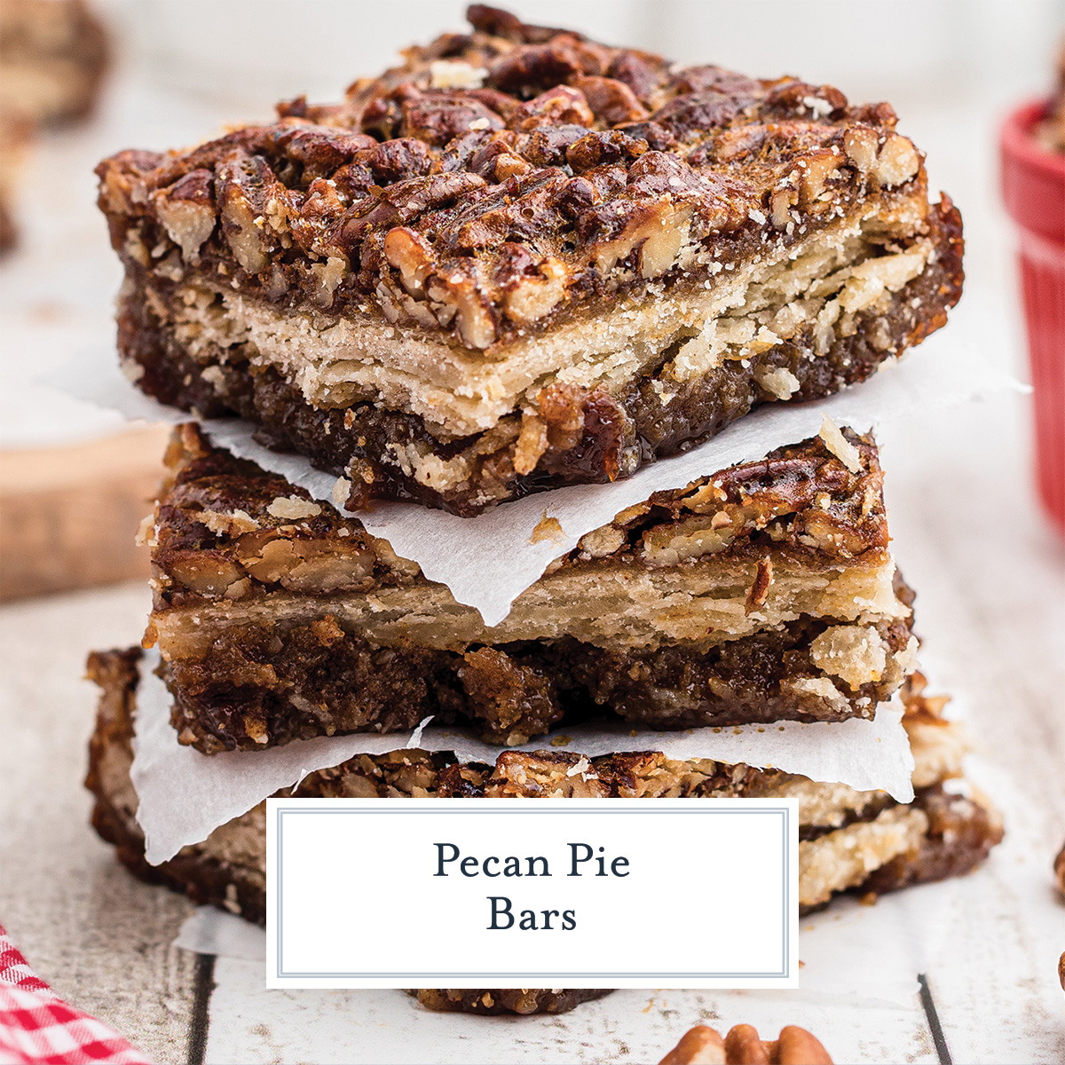 pecan pie bars with text overlay
