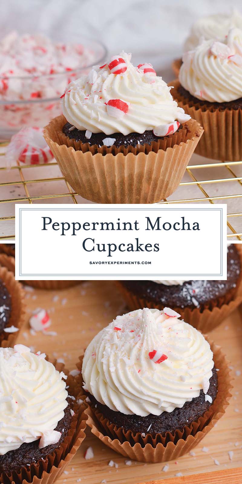 collage of peppermint mocha cupcakes