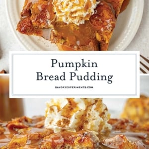 collage of pumpkin bread pudding for pinterest
