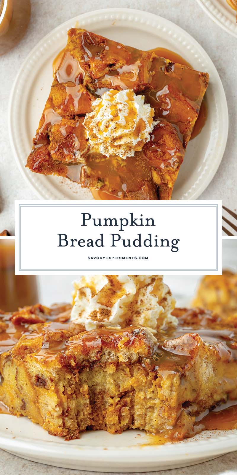 collage of pumpkin bread pudding for pinterest