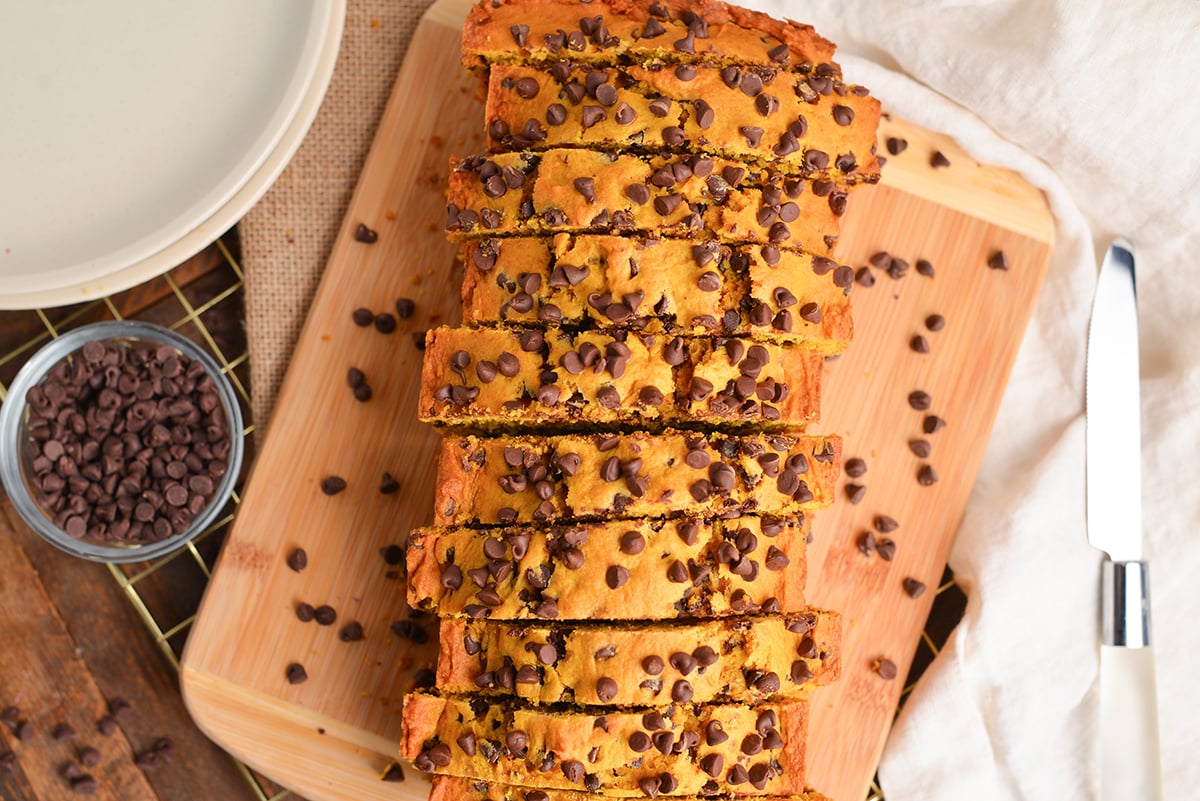sliced chocolate chip bread loaf