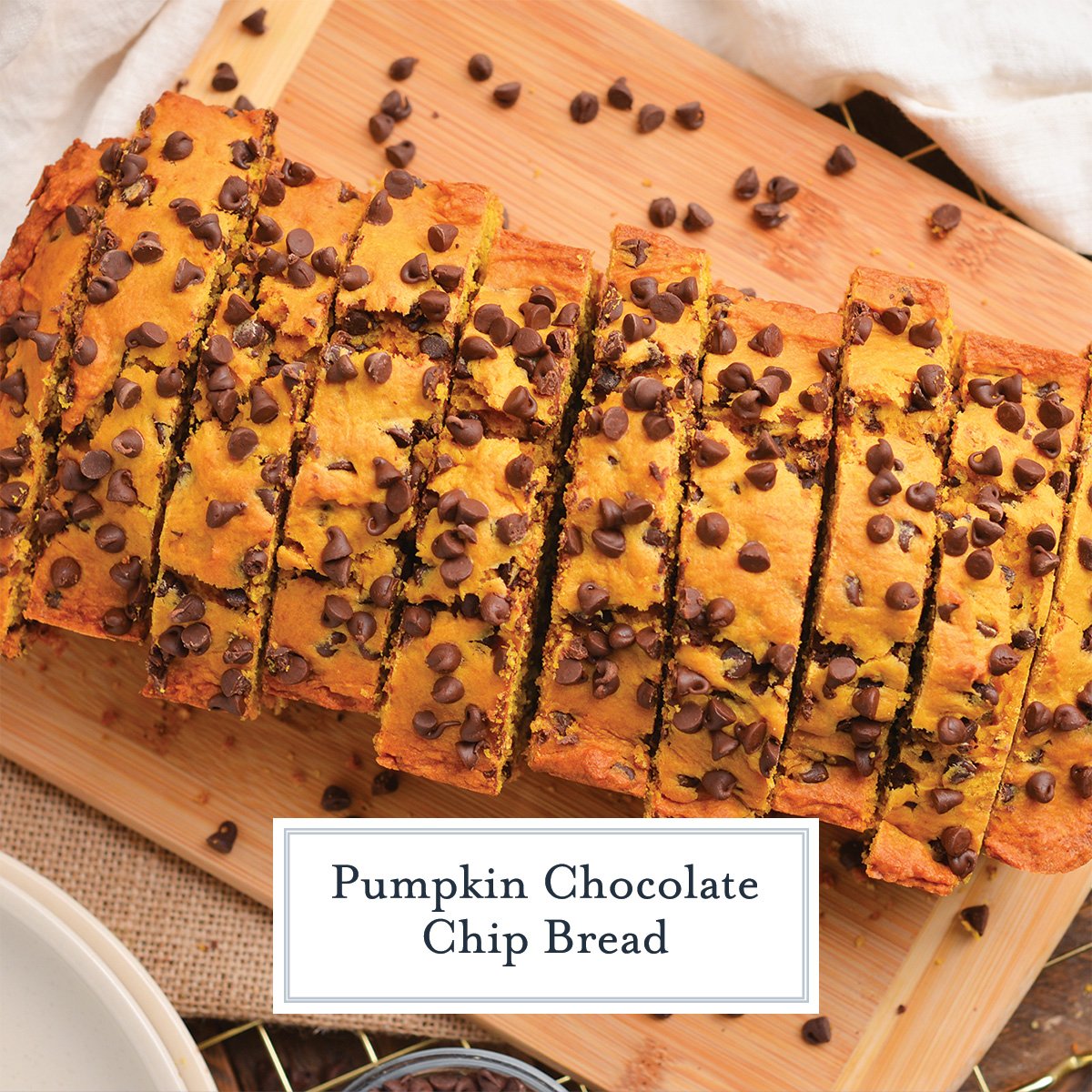 pumpkin chocolate chip bread with text overlay
