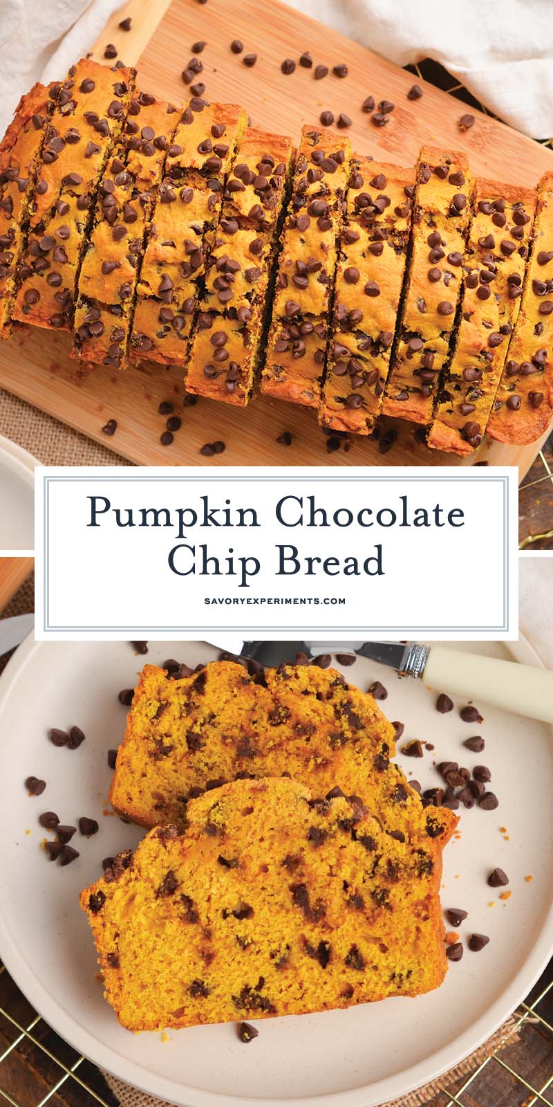 collage of pumpkin chocolate chip bread for pinterest