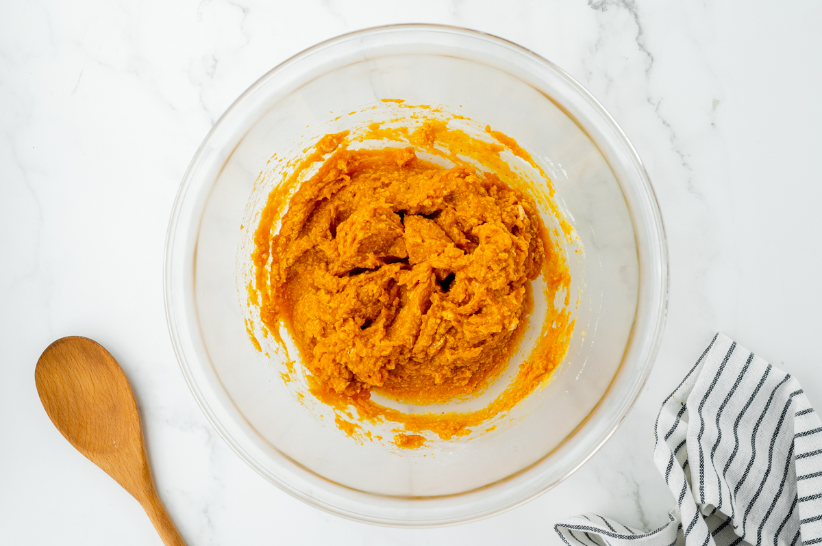 pumpkin and sugar mixed in a bowl