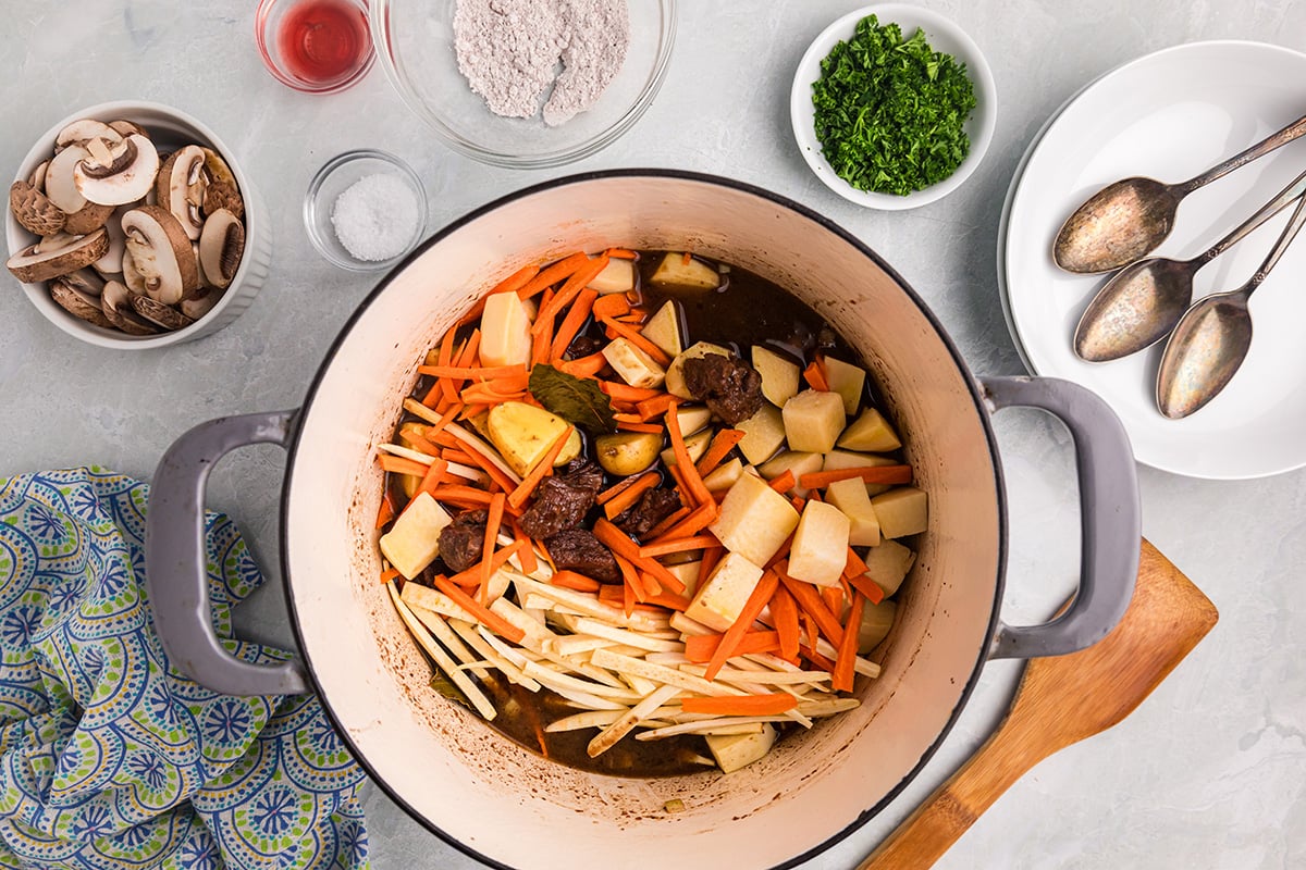 parsnips and carrots added to stew