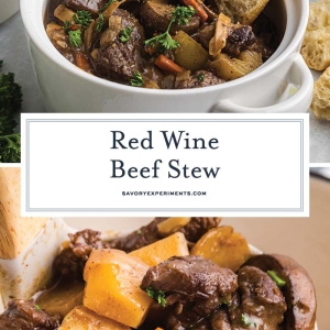 collage of red wine beef stew for pinterest