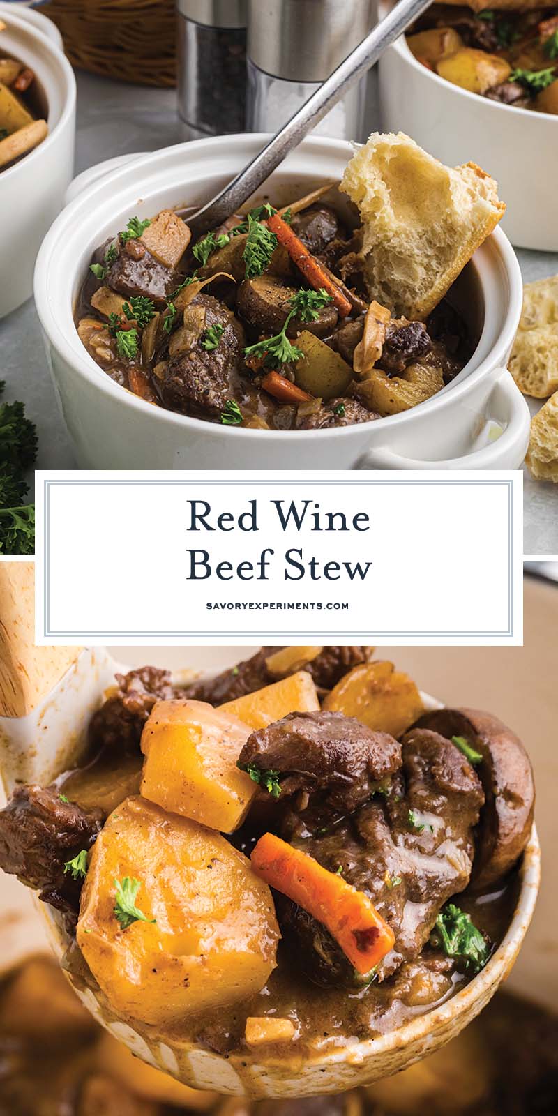 collage of red wine beef stew for pinterest