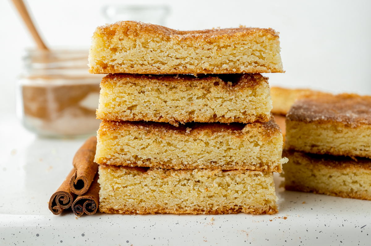 straight on shot of stack of snickerdoodle bars