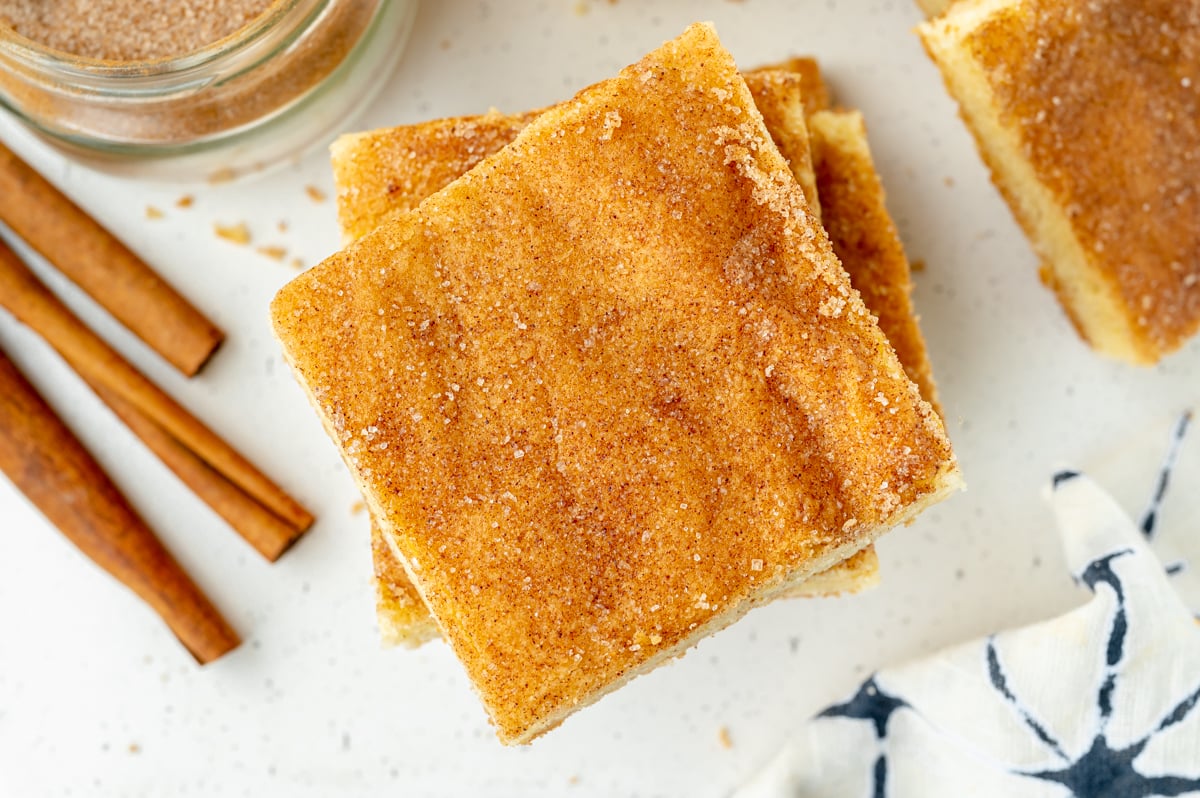 overhead shot of stack of snickerdoodle bars