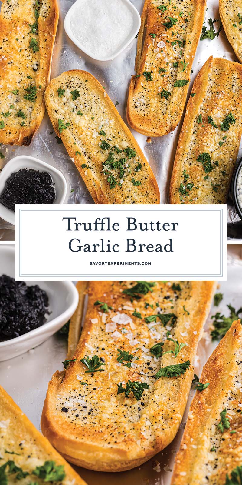 collage of truffle garlic bread for pinterest