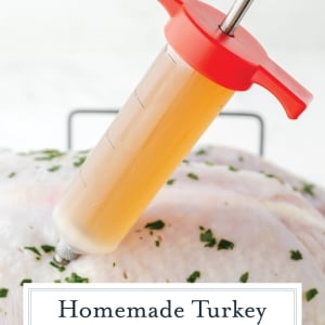 angled shot of syringe in turkey with text overlay for pinterest