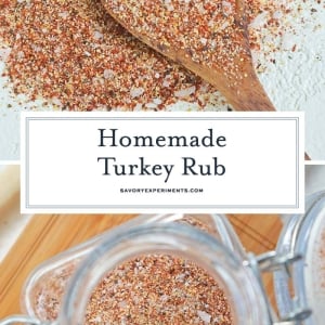 collage of turkey rub seasoning with text overlay