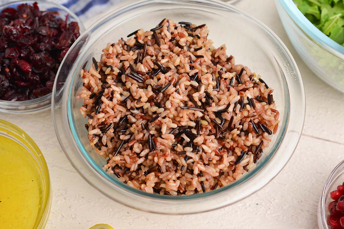 angled shot of wild rice in bowl