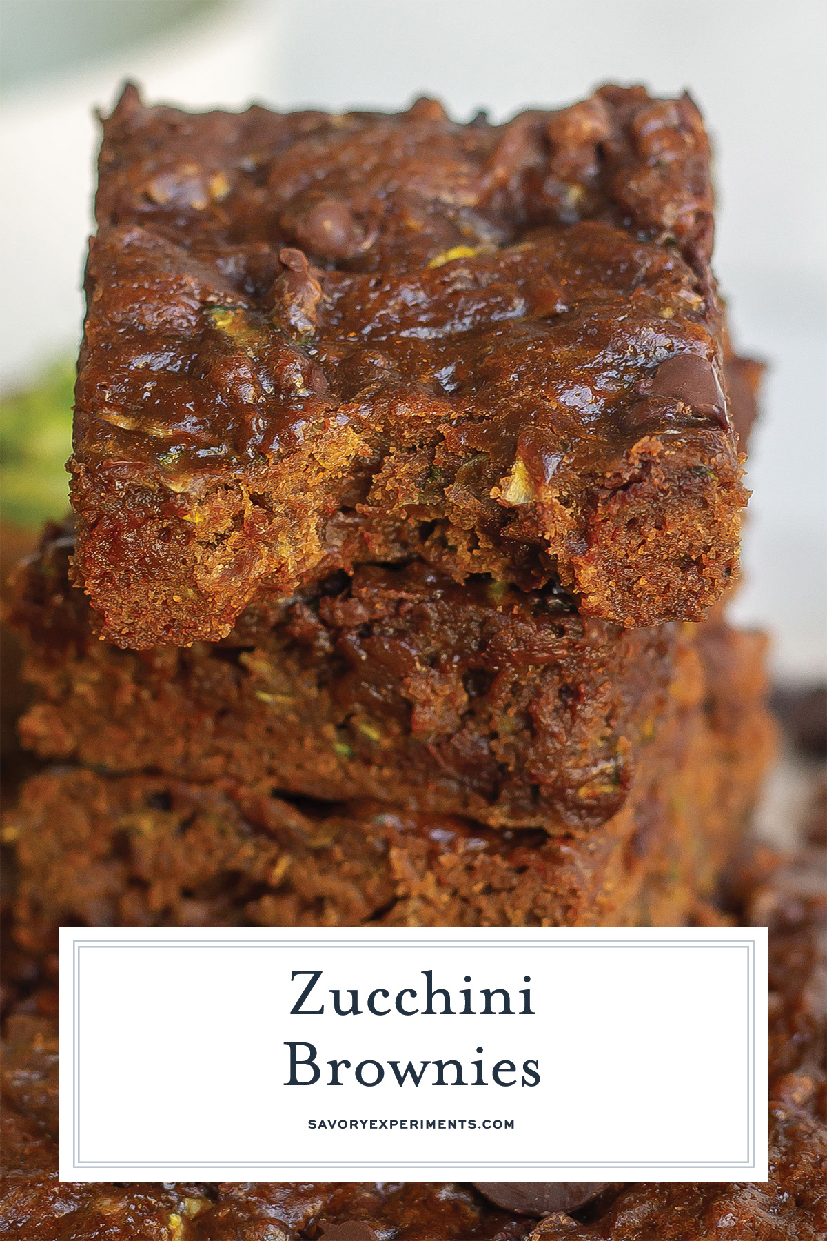 close up bite shot of a zucchini brownie