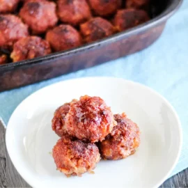 angled shot of stack of ham balls