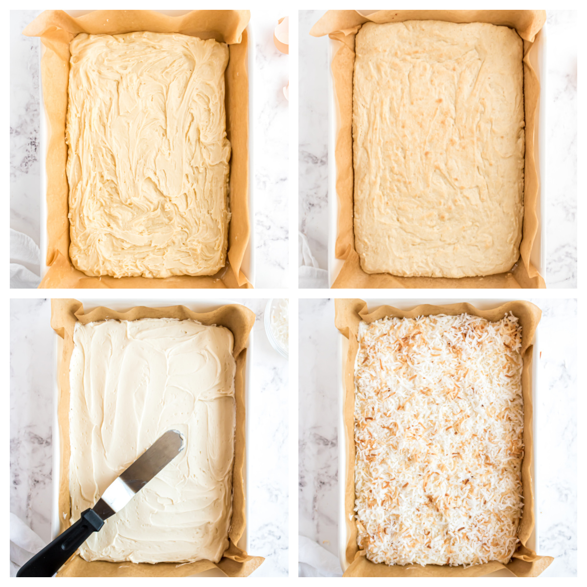 step-by-step instructions how to make frosted coconut bars
