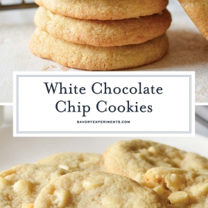 collage of white chocolate chip cookies