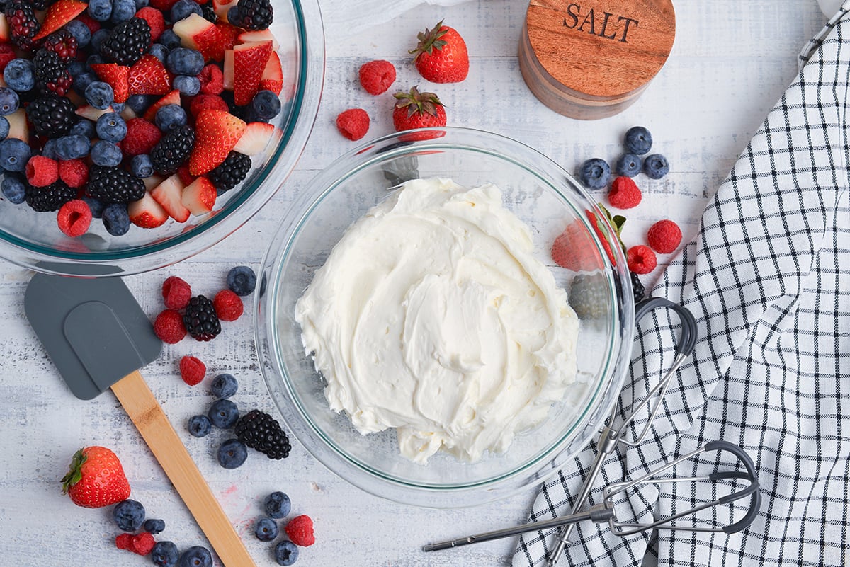 cream cheese whipped in bowl