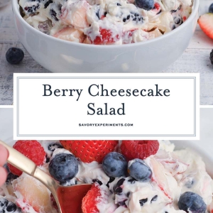 collage of berry cheesecake salad for pinterest