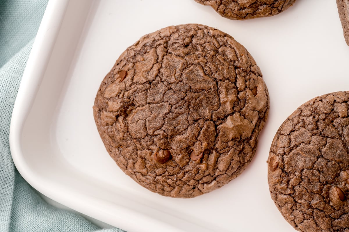 overhead close up of brownie mix cookie