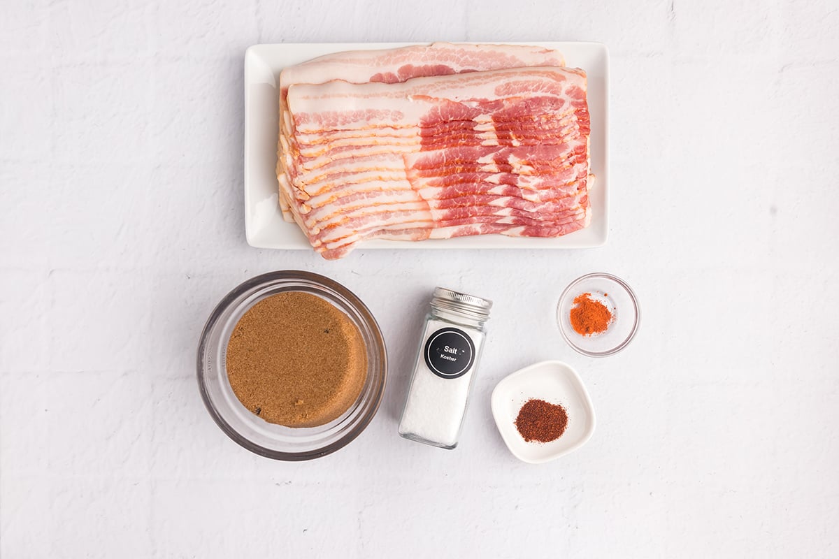 overhead shot of spicy candied bacon ingredients