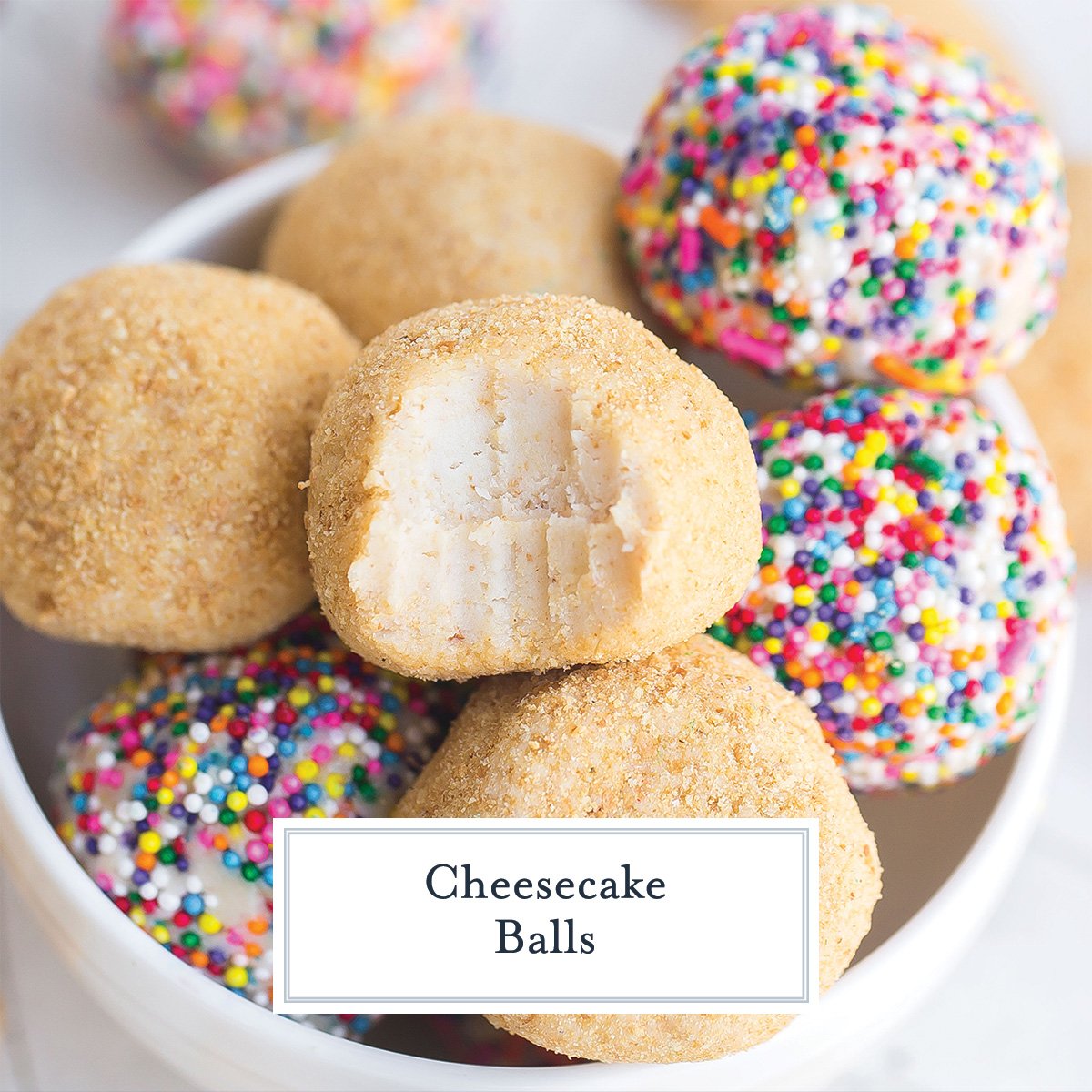 cheesecake ball image with text overlay