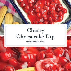 collage of cherry cheesecake dip