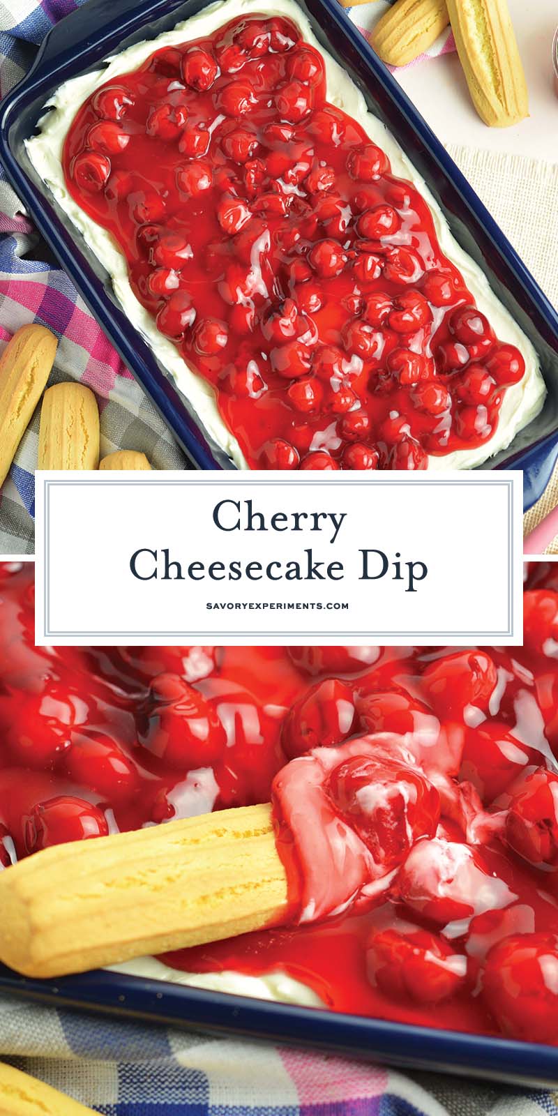 collage of cherry cheesecake dip