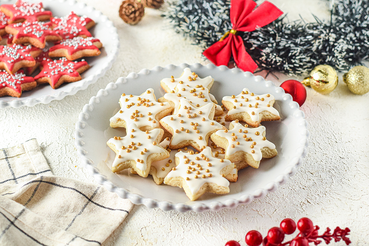 angle view of white frosted star cookies