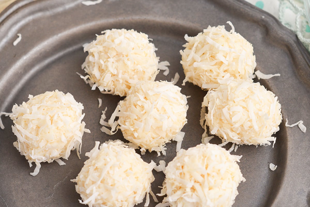 close up angle view of coconut balls
