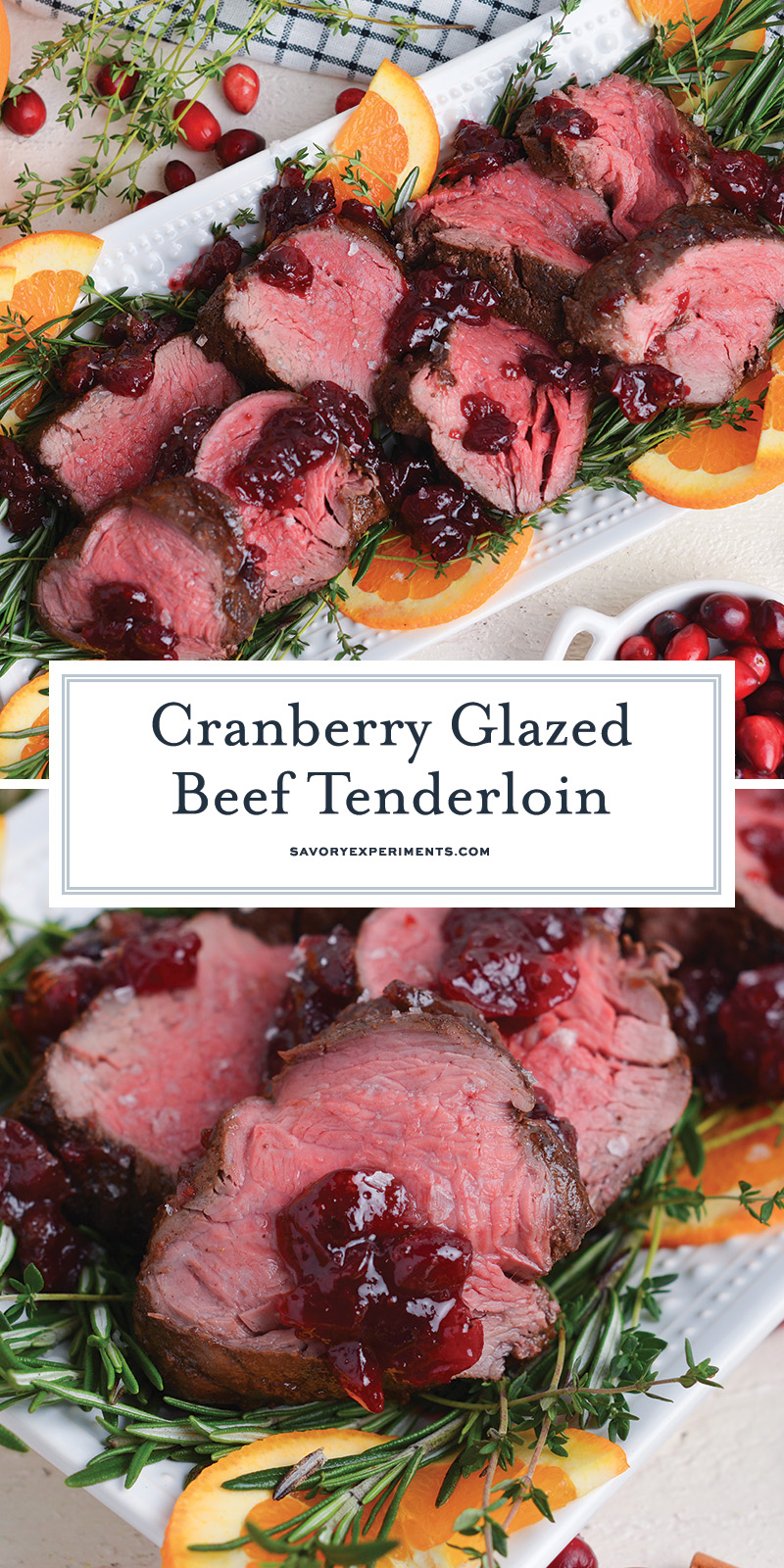 collage of beef tenderloin recipe with cranberry glaze