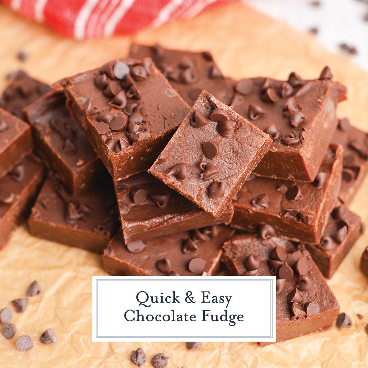 quick and easy chocolate fudge with text overlay
