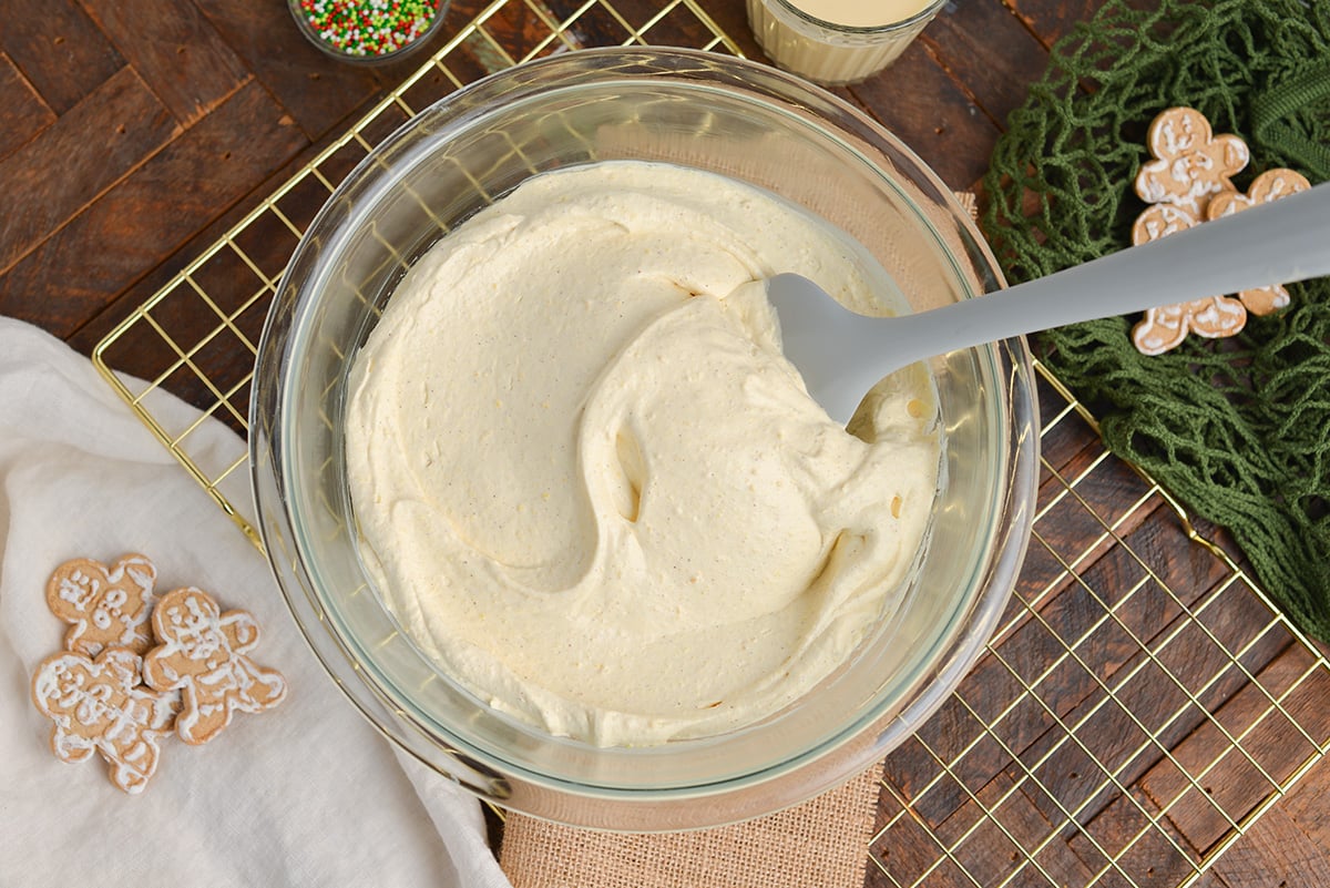 whipped topping folded into eggnog mixture