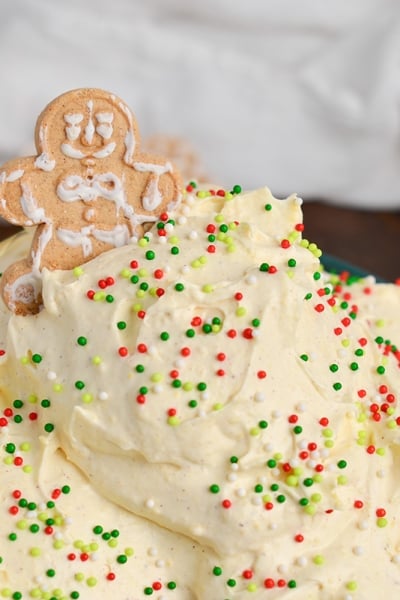 cookie in bowl of eggnog dip