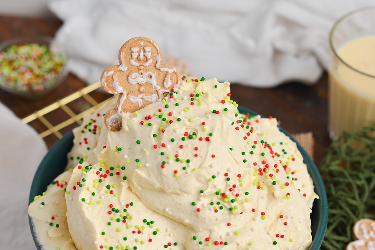 cookie in bowl of eggnog dip